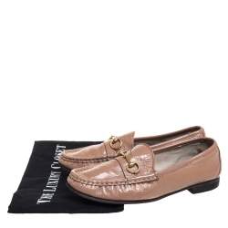 Gucci Beige Patent Leather Horsebit Slip On Loafers Size 38