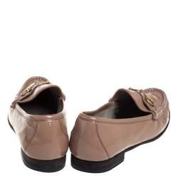 Gucci Beige Patent Leather Horsebit Slip On Loafers Size 38