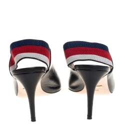 مملوكة مسبقًا صندل غوتشى فتحة كعب تفاصيل ويب سيلفيا جلد أسود مقاس 38