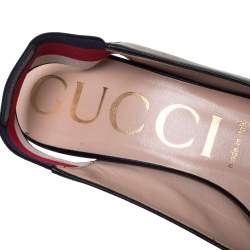 مملوكة مسبقًا صندل  غوتشى فتحة كعب تفاصيل ويب سيلفيا جلد أسود مقاس 38