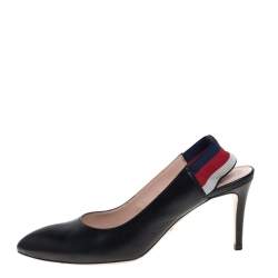 مملوكة مسبقًا صندل غوتشى فتحة كعب تفاصيل ويب سيلفيا جلد أسود مقاس 38