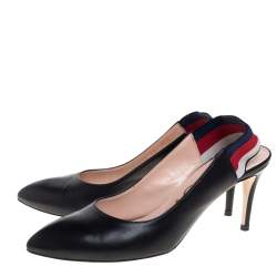 مملوكة مسبقًا صندل غوتشى فتحة كعب تفاصيل ويب سيلفيا جلد أسود مقاس 38