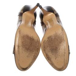 مملوكة مسبقًا حذاء كعب عالي غوتشي كانفاس وجلد جي جي بني مقدمة منفصلة مقاس 39