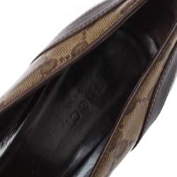 مملوكة مسبقًا حذاء كعب عالي غوتشي كانفاس وجلد جي جي بني مقدمة منفصلة مقاس 39