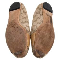 Pre Owned Gucci Brown/Beige GG Canvas And Lizard Embossed Leather Ballet Flats Size 38.5