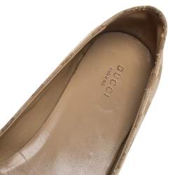Pre Owned Gucci Brown/Beige GG Canvas And Lizard Embossed Leather Ballet Flats Size 38.5