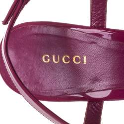 Pre Owned Gucci Pink Guccissima Patent Leather Cork Wedge Sandals Size 40