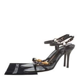 Gucci Black Leather Bamboo Tassel Open Toe Sandal Size 38.5