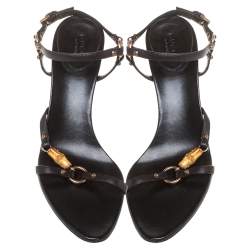 Gucci Black Leather Bamboo Tassel Open Toe Sandal Size 38.5