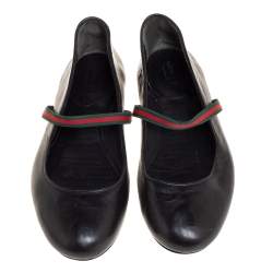 Gucci Black Leather Web Ballet Flats Size 36