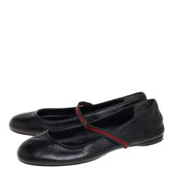 Gucci Black Leather Web Ballet Flats Size 36