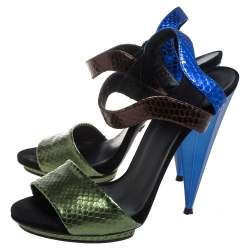 Gucci Multicolor Python Liberty Open Toe Ankle Strap Sandals Size 40