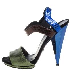 Gucci Multicolor Python Liberty Open Toe Ankle Strap Sandals Size 40