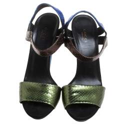 Gucci Multicolor Python Liberty Open Toe Ankle Strap Sandals Size 40
