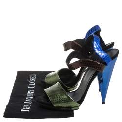Gucci Multicolor Python Liberty Open Toe Ankle Strap Sandals Size 40
