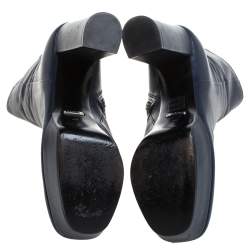 Pre Owned Gucci Blue Leather Platform Block Heel Ankle Boots Size 40