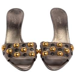 Gucci Metallic Leather Embellished Slide Sandal Size 37
