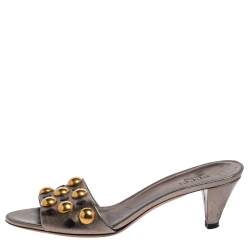Gucci Metallic Leather Embellished Slide Sandal Size 37