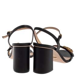 Pre Owned Gucci Black Leather GG Marmont Block Heel Ankle Strap Sandals Size 39