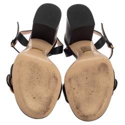 Pre Owned Gucci Black Leather GG Marmont Block Heel Ankle Strap Sandals Size 39