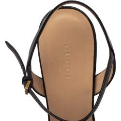 Pre Owned Gucci Black Leather GG Marmont Block Heel Ankle Strap Sandals Size 39