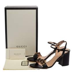 Pre Owned Gucci Black Leather GG Marmont Block Heel Ankle Strap Sandals Size 39