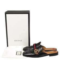 مملوكة مسبقًا Gucci Black Leather Web GG Logo Flat Mules Size 41