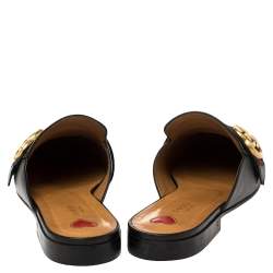 مملوكة مسبقًا Gucci Black Leather Web GG Logo Flat Mules Size 41