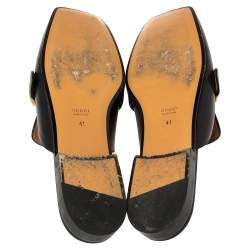 مملوكة مسبقًا Gucci Black Leather Web GG Logo Flat Mules Size 41