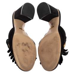 Pre Owned Gucci Black Suede GG Marmont Fringe Sandals Size 39.5