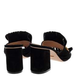 Pre Owned Gucci Black Suede GG Marmont Fringe Sandals Size 39.5
