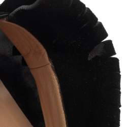 Pre Owned Gucci Black Suede GG Marmont Fringe Sandals Size 39.5