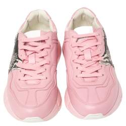 Gucci Pink Leather Rhyton Mystic Cat Sneakers Size 37