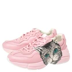 Gucci Pink Leather Rhyton Mystic Cat Sneakers Size 37