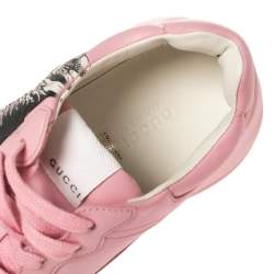 Gucci Pink Leather Rhyton Mystic Cat Sneakers Size 37