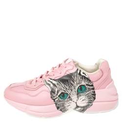 Gucci Pink Leather Rhyton Mystic Cat Sneakers Size 37