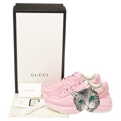 Gucci Pink Leather Rhyton Mystic Cat Sneakers Size 37