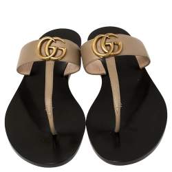 Pre Owned حذاء غوتشى بإصبع فلات جى جى جلد بيج مقاس 41