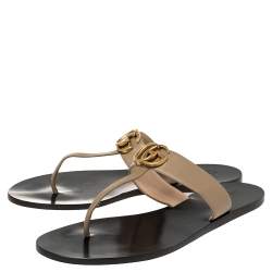 Pre Owned حذاء غوتشى بإصبع فلات جى جى جلد بيج مقاس 41