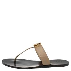 Pre Owned حذاء غوتشى بإصبع فلات جى جى جلد بيج مقاس 41