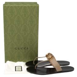 Pre Owned حذاء غوتشى بإصبع فلات جى جى جلد بيج مقاس 41