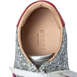 Pre Owned Gucci Silver Glitter And Leather Ace Web Low-top Sneakers Size 37