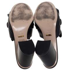 مملوكة مسبقًا Gucci Black Leather GG Marmont Fringe Detail Open Toe Sandals Size 39