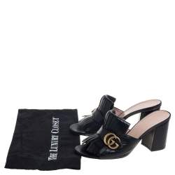 مملوكة مسبقًا Gucci Black Leather GG Marmont Fringe Detail Open Toe Sandals Size 39