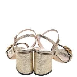 مملوكة مسبقًا Gucci Metallic Gold Foil Leather Marmont Block Heel Ankle Strap Sandals Size 38