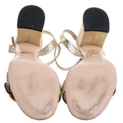 مملوكة مسبقًا Gucci Metallic Gold Foil Leather Marmont Block Heel Ankle Strap Sandals Size 38