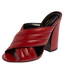 Pre Owned صندل سلايد غوتشى سيور متقاط عة جلد مبطن أحمر مقاس 38