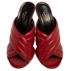 Pre Owned صندل سلايد غوتشى سيور متقاطعة جلد مبطن أحمر مقاس 38