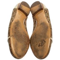 Pre Owned Gucci Cream/Brown Canvas And Leather Horsebit Ballet Flats Size 38