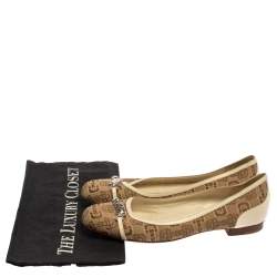 Pre Owned Gucci Cream/Brown Canvas And Leather Horsebit Ballet Flats Size 38